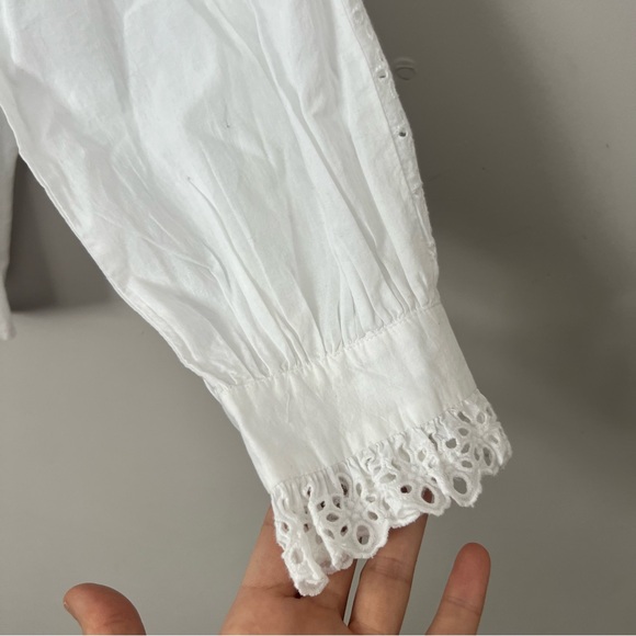 NWOT LOFT White Eyelet Ruffle Blouse Large Cotton Long Sleeve Cottagecore Chic - Picture 9 of 15